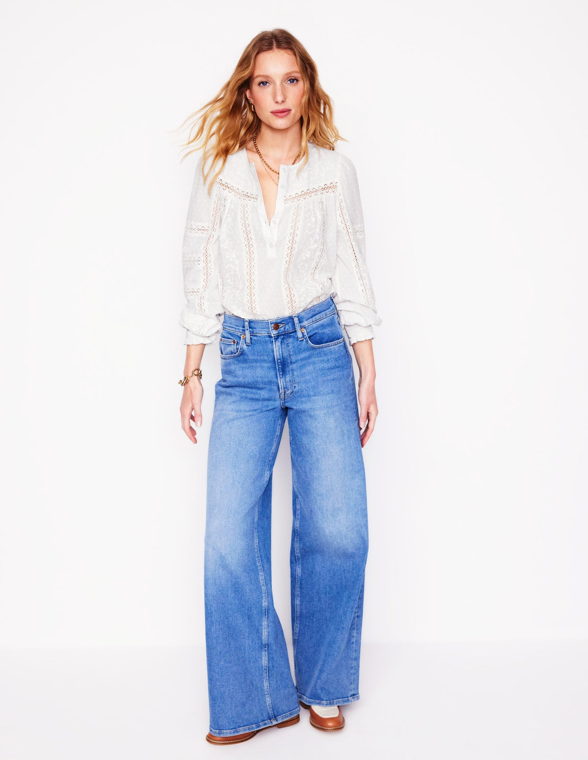Blouse à empiècement brodé-Blanc-4