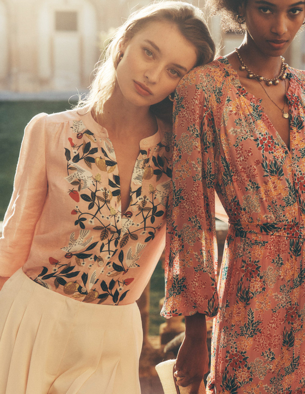 Top Alicia en lin-Rose Provence, motif Bird Paradise-2