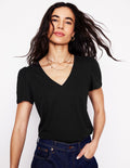 T-shirt flammé Sophie à col V-Noir