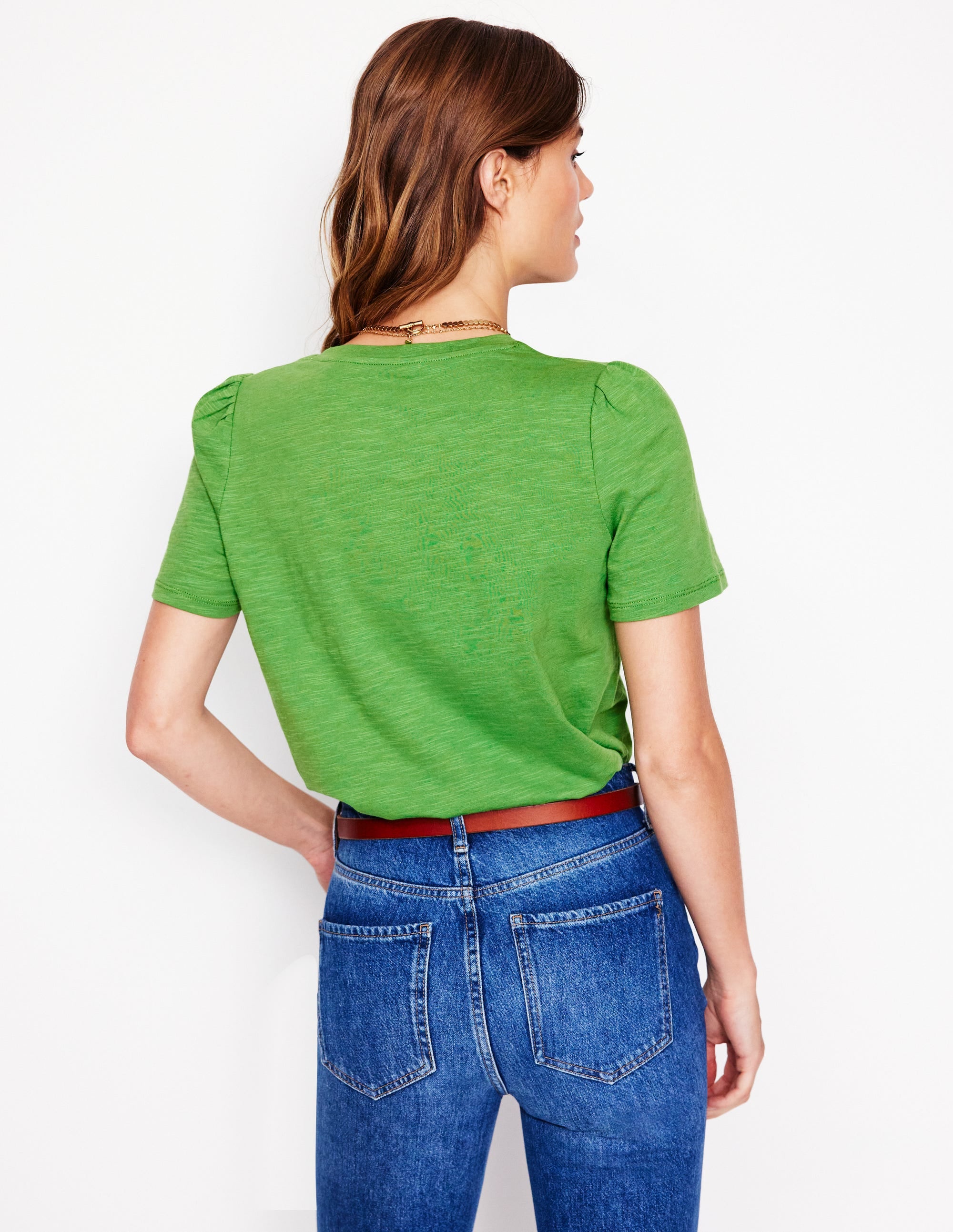Sophie Flammgarn-T-Shirt mit V-Ausschnitt-Paradiesgrün - Image 3