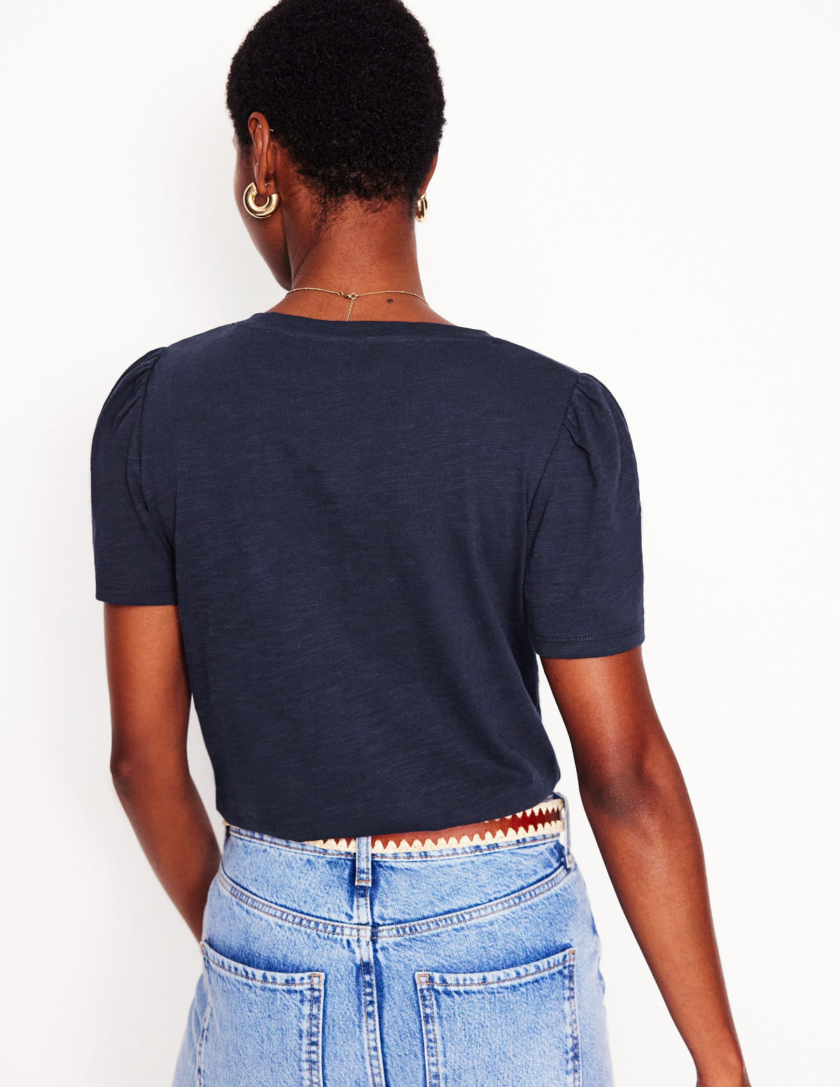 Sophie Flammgarn-T-Shirt mit V-Ausschnitt-Marineblaue-3