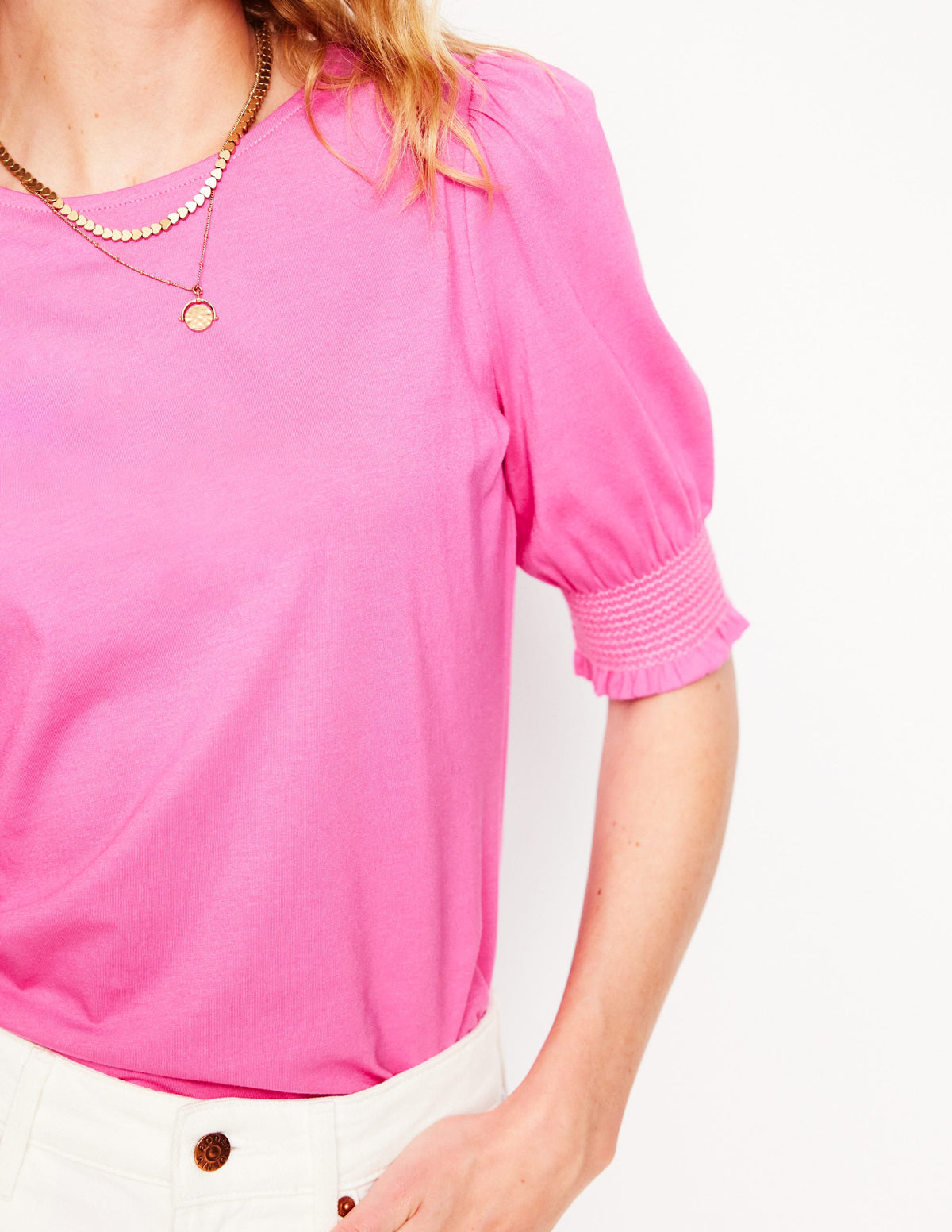 Kurzärmeliges Oberteil mit gesmokten Bündchen-Rosa - Image 2