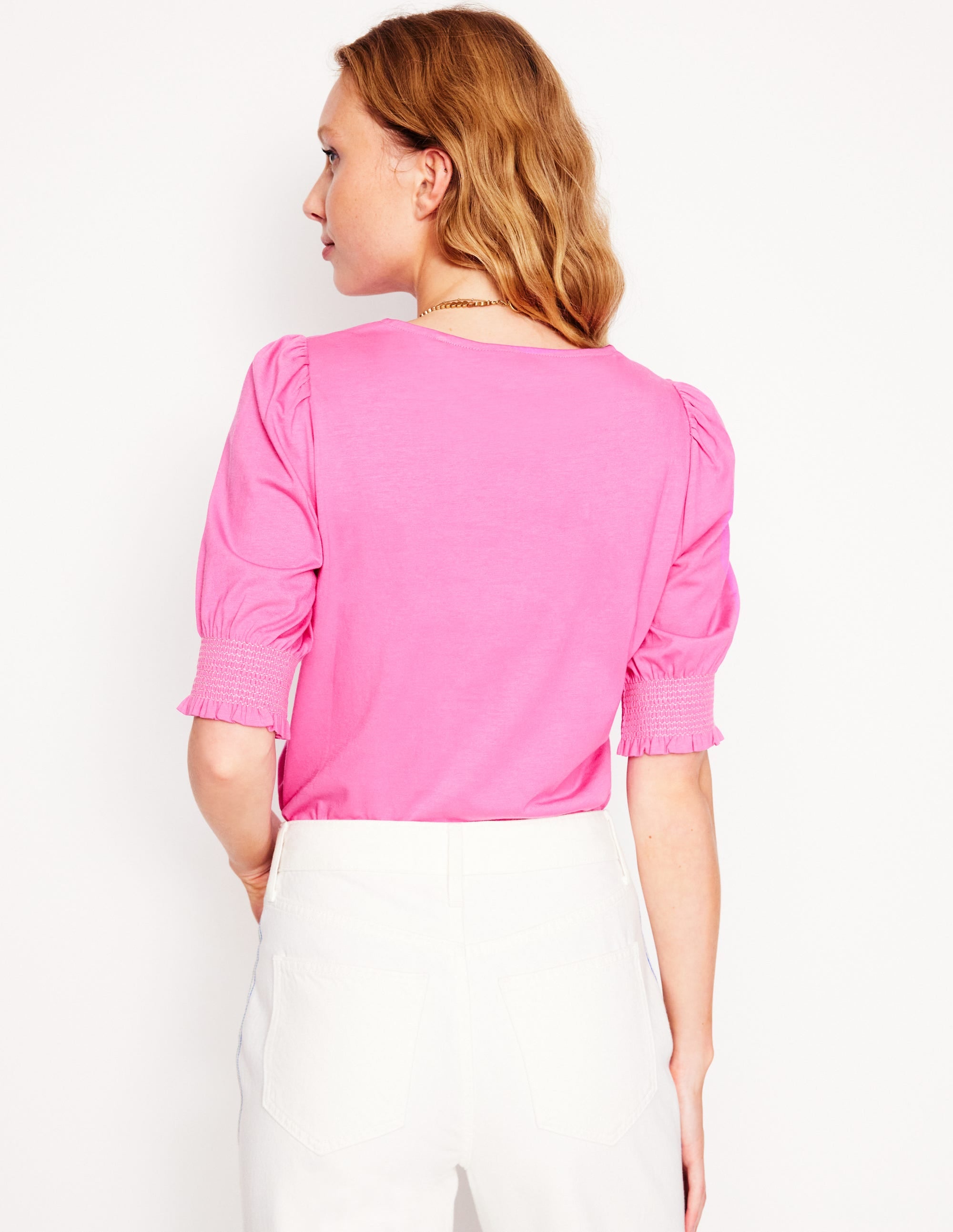 Kurzärmeliges Oberteil mit gesmokten Bündchen-Rosa - Image 3