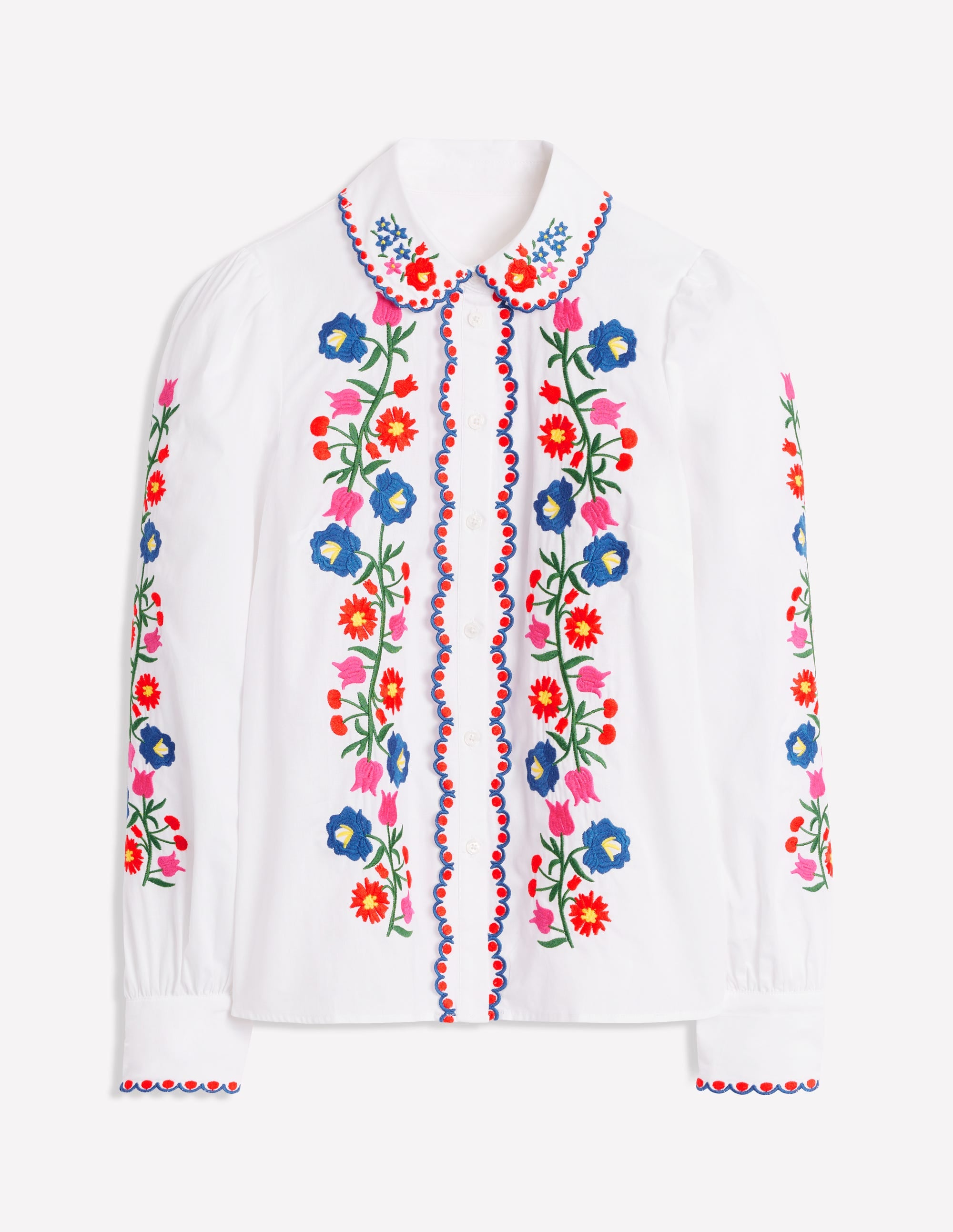 Bestickte Baumwollbluse-Weiß, Blumenstickerei - Image 7