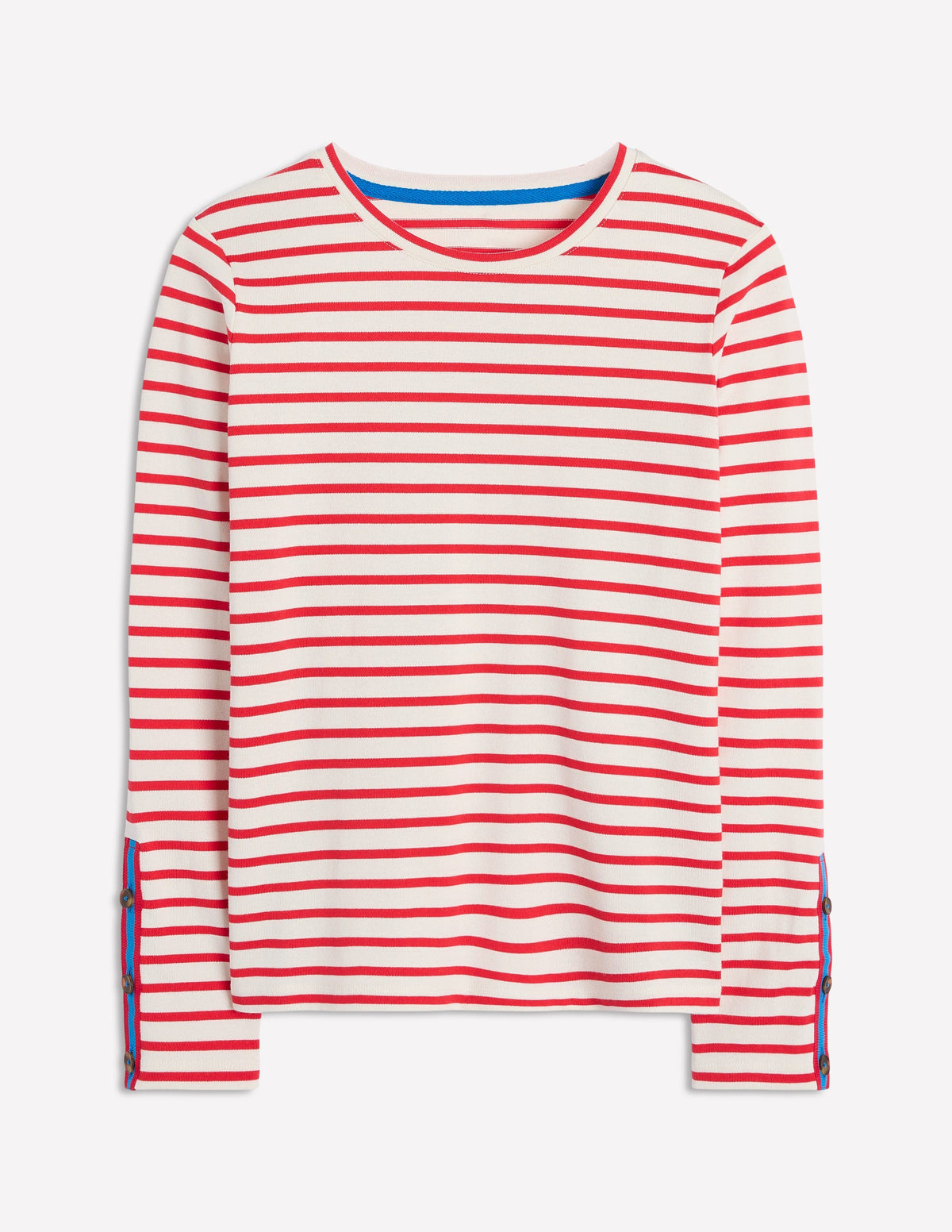Maritimes Bretonshirt mit geknöpften Manschetten-Rot, Naturweiß gestreift-2