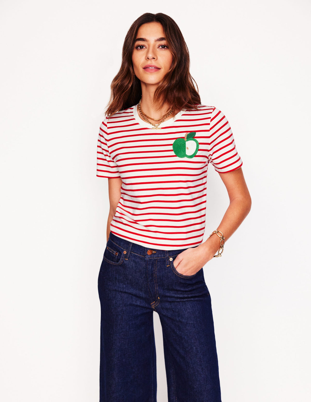 Locker geschnittenes originelles T-Shirt-Naturweiß, Roter Apfel - Image 1