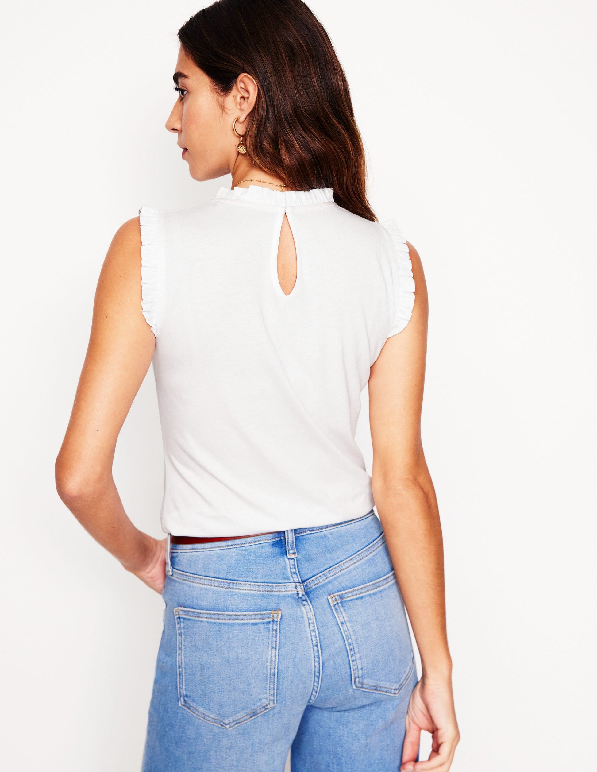 Superweiches Top mit Rüschendetail-Weiß-3