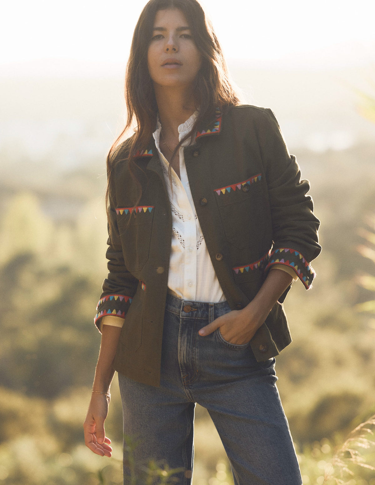 Bestickte Utility-Jacke-Waldgrün - Image 2