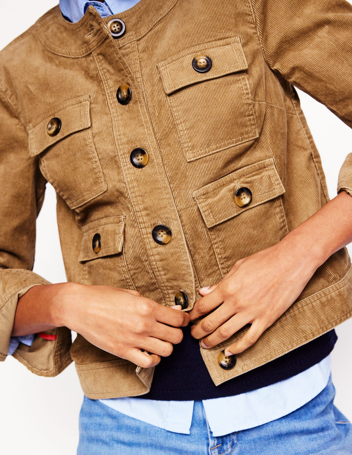 Kragenlose Freizeitjacke-Cappuccinobraun - Image 3