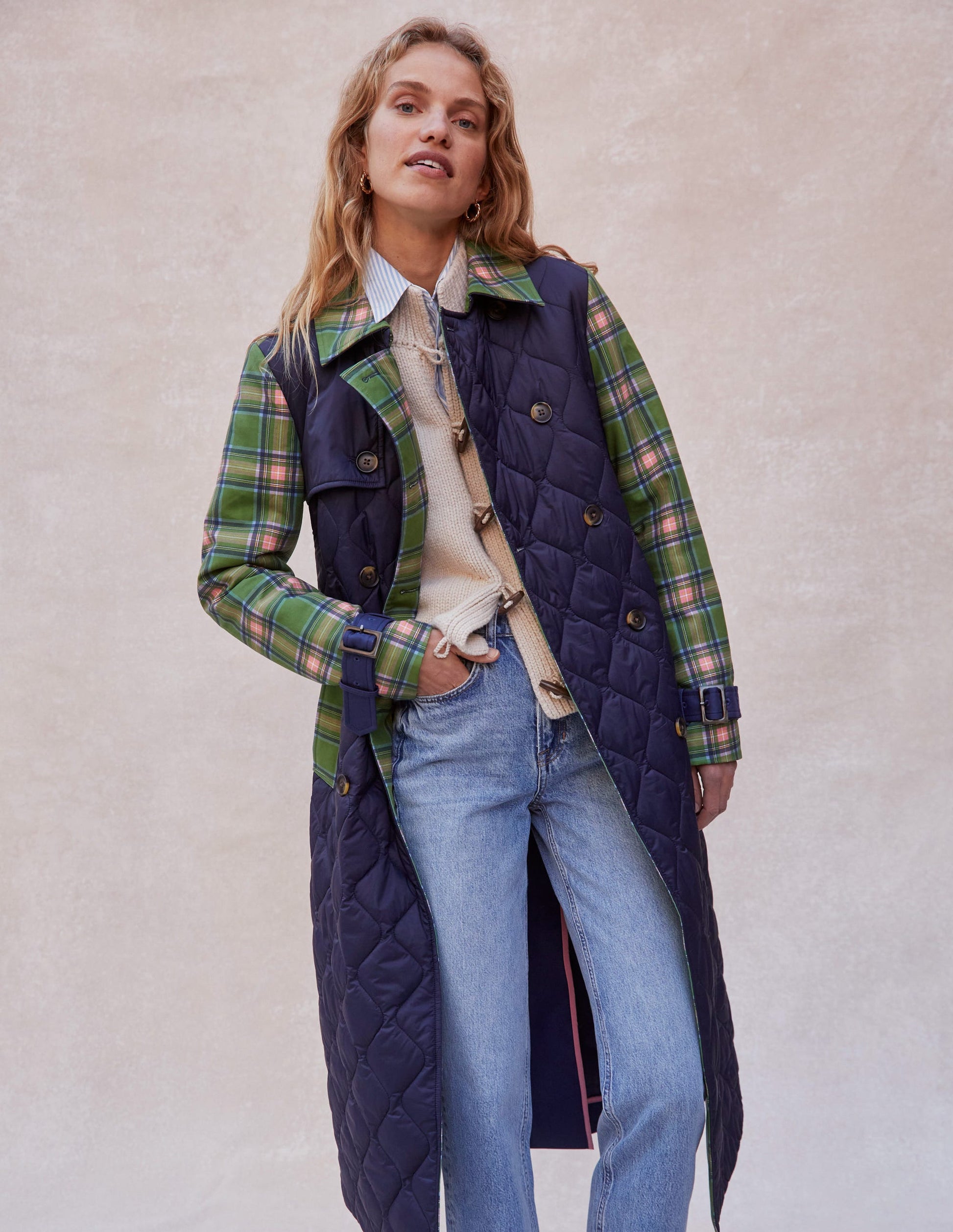 Gesteppter Trenchcoat-Marineblaue-2