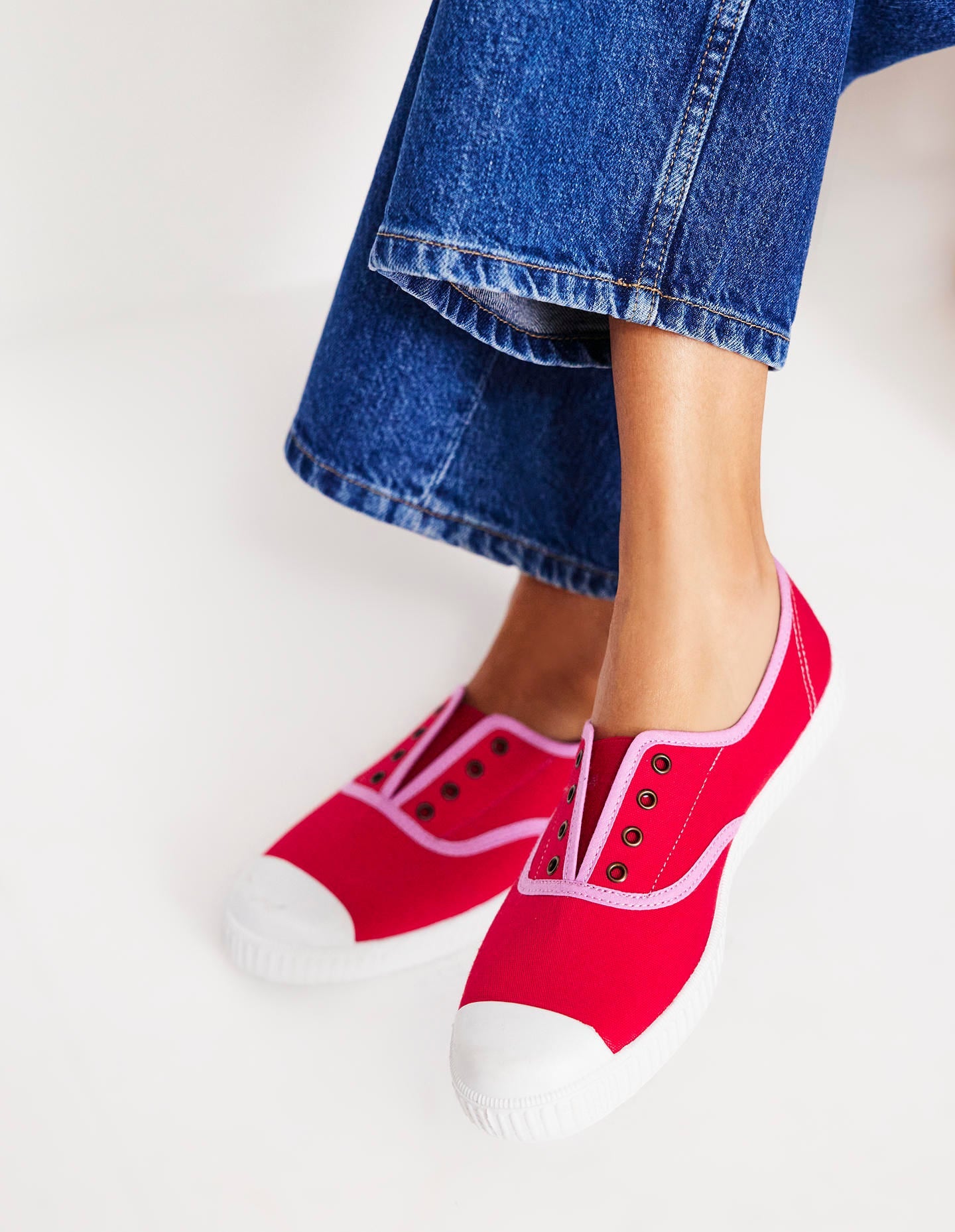 Tennis sans lacets en toile-Rouge boîte aux lettres/rose tendre-2