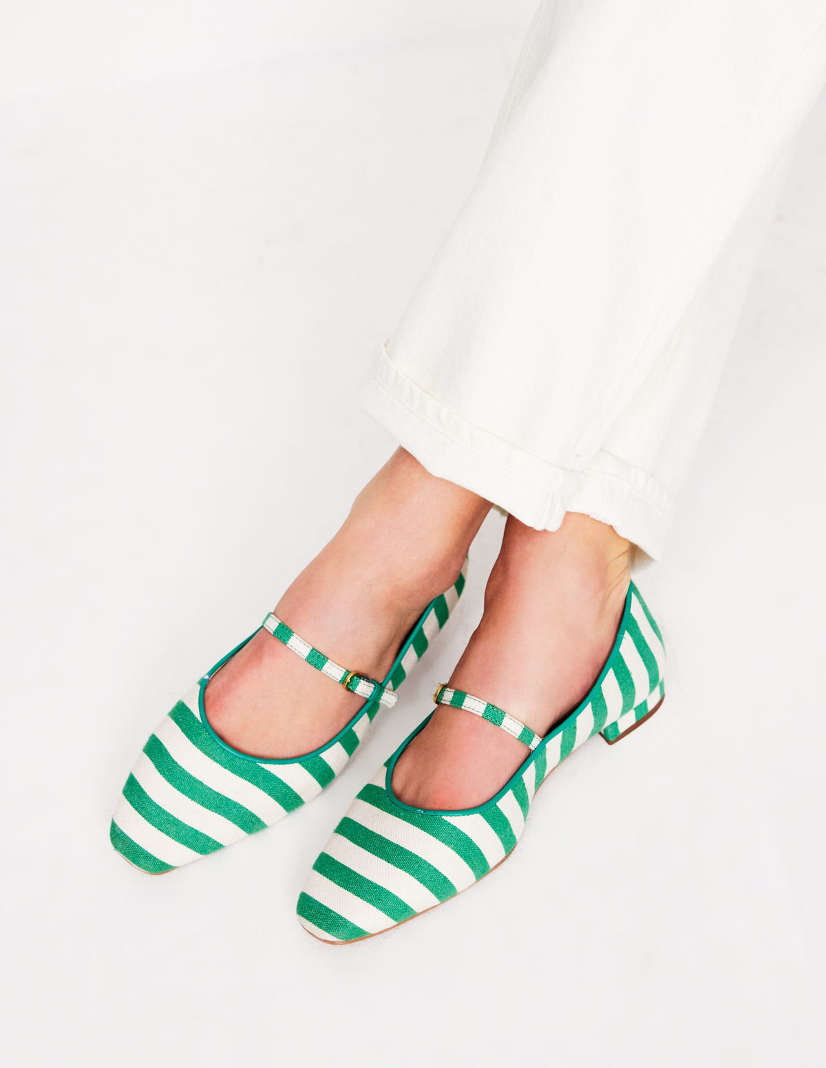 Penelope Mary Jane Flat-Rich Emerald Stripe-2