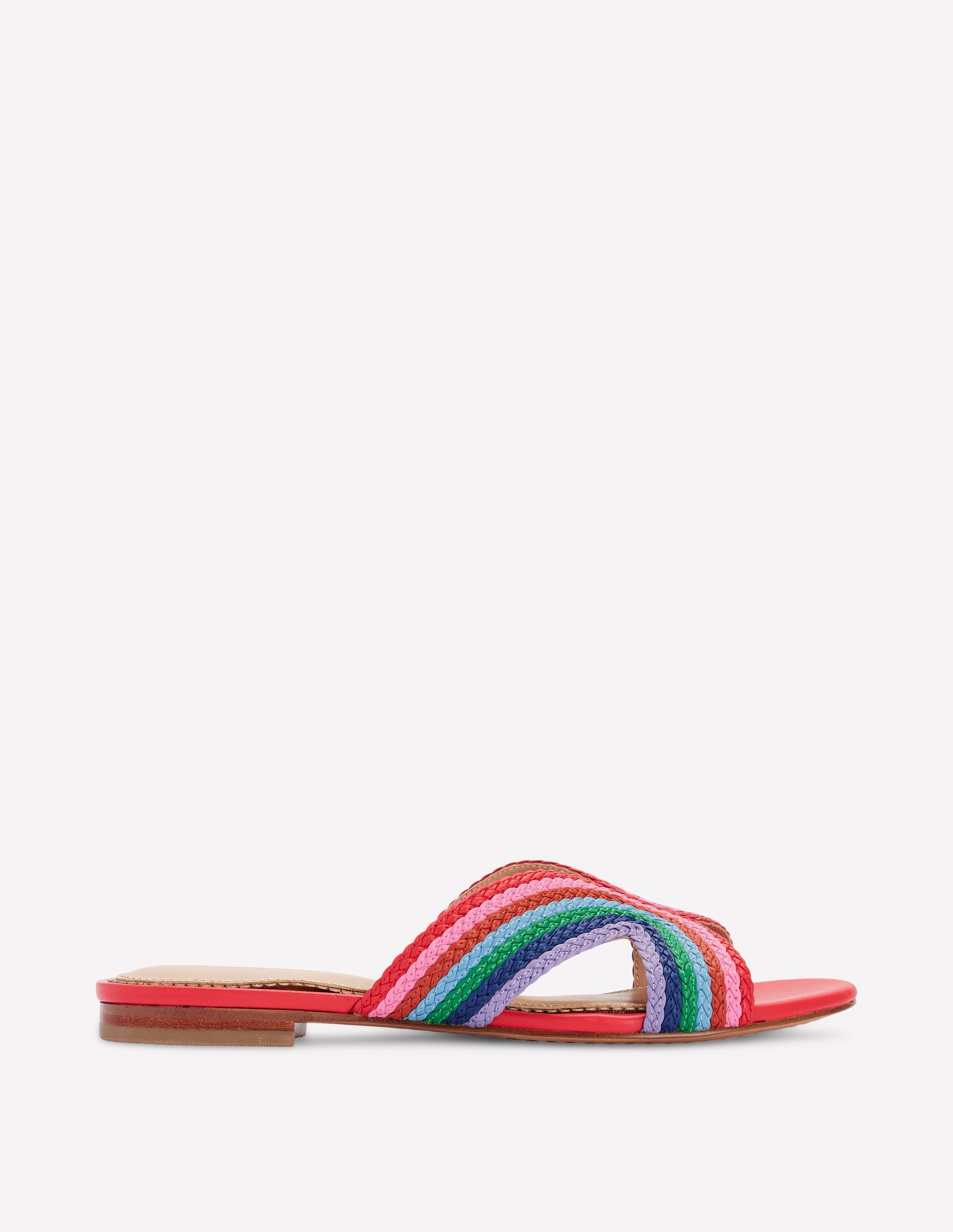 Flache, gestreifte Sandalen-Rot, Bunt - Image 1