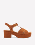Cut-Out-Sandalen mit Keilabsatz-Hellbraun