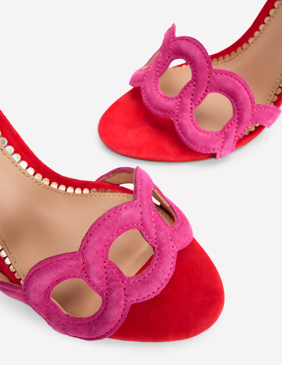 Circle Detail Heeled Sandal-Post Box Red/Sorbet Pink-5