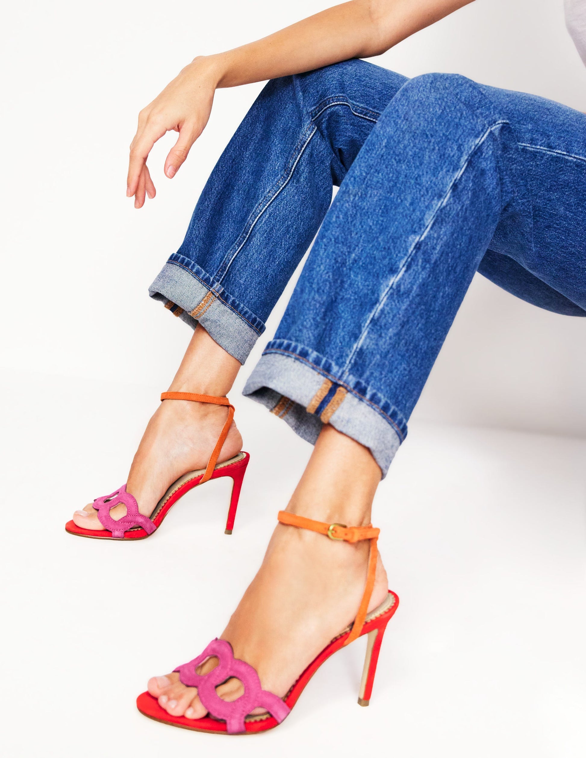 Circle Detail Heeled Sandal-Post Box Red/Sorbet Pink-3