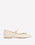 Flache Mary Janes mit Trensendetail-Ekru