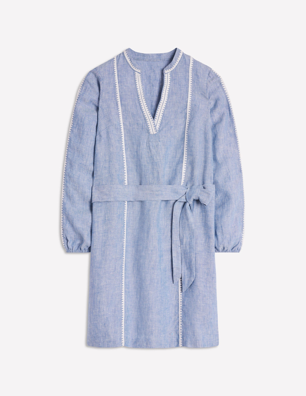Cleo Leinenkleid mit Bindegürtel-Faux-Uni, Stickerei-7