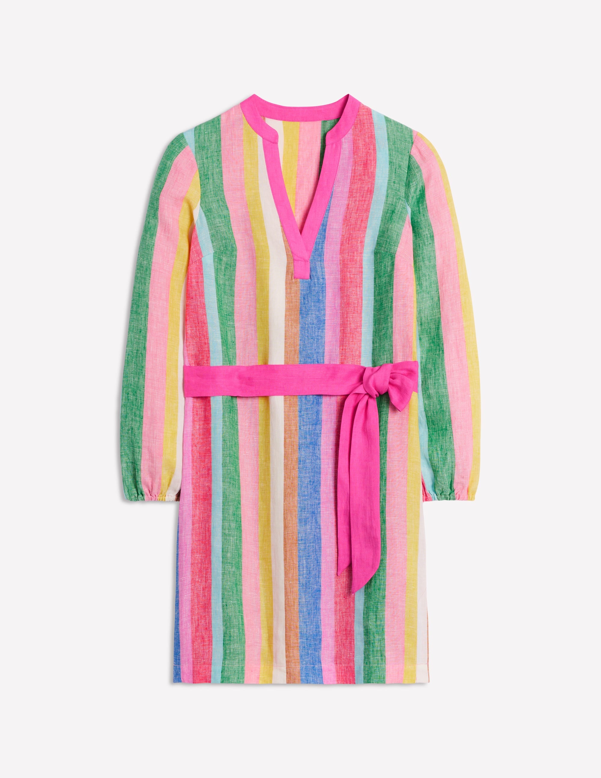 Robe Cleo nouée à la taille en lin-Rayé arc-en-ciel vif - Image 7