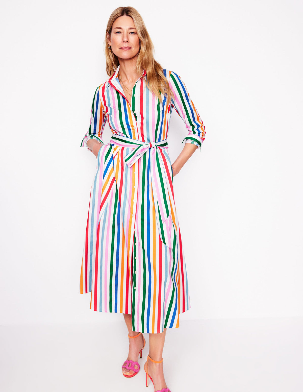 Amy Midi-Hemdblusenkleid aus Baumwolle-Mauve, Erdbeerkuchen Regenbogen - Image 1