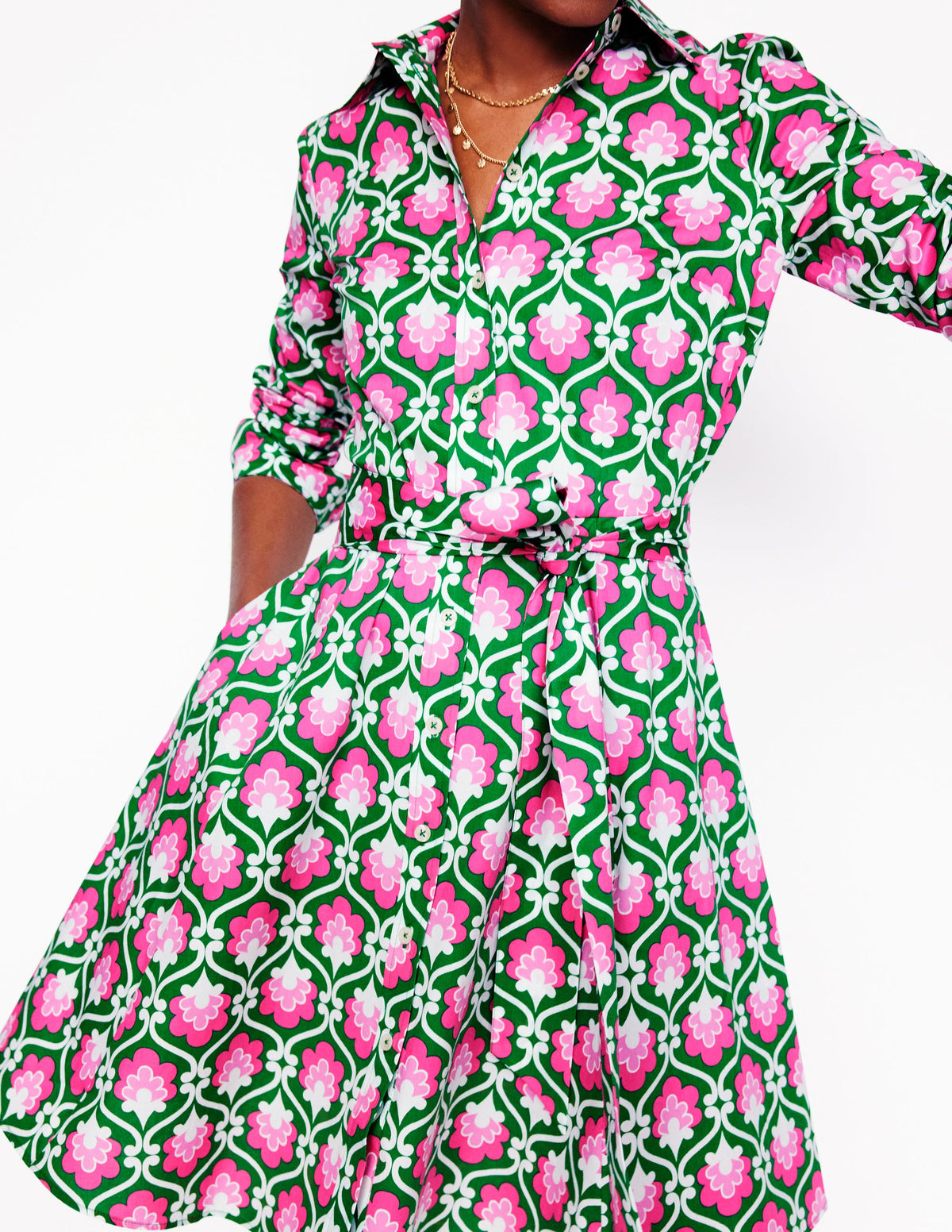 Robe-chemise courte Amy en coton-Émeraude profond, motif Ivy Trellis - Image 2