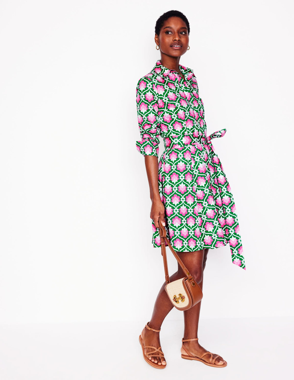 Robe-chemise courte Amy en coton-Émeraude profond, motif Ivy Trellis - Image 4