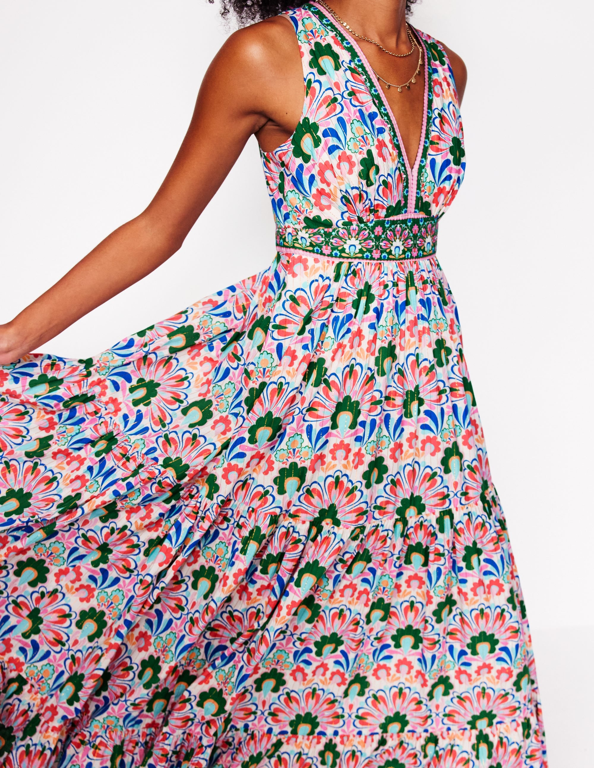 Robe longue Serena en coton à nouer-Multi, motif Decorative Dandelion - Image 2