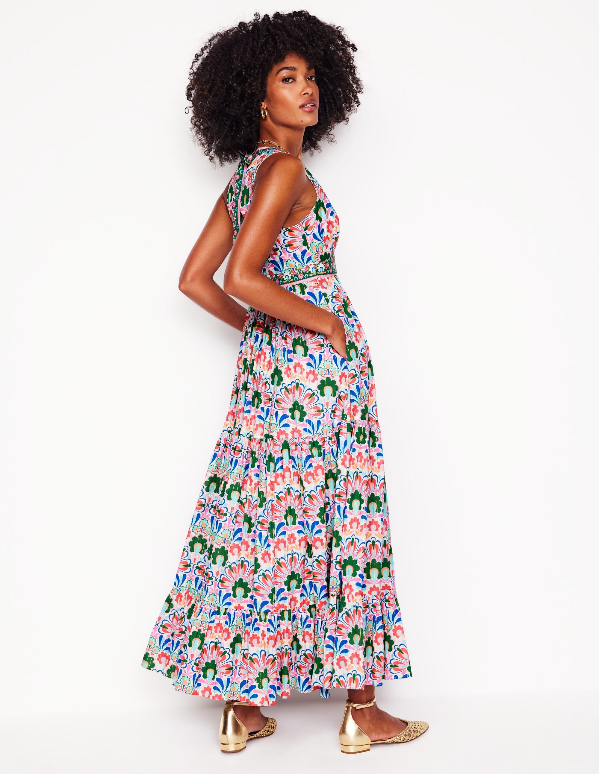 Robe longue Serena en coton à nouer-Multi, motif Decorative Dandelion - Image 3