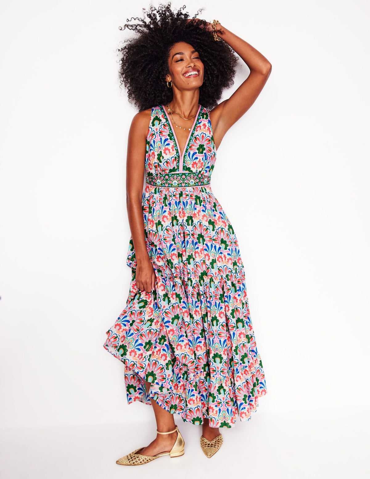 Robe longue Serena en coton à nouer-Multi, motif Decorative Dandelion-4