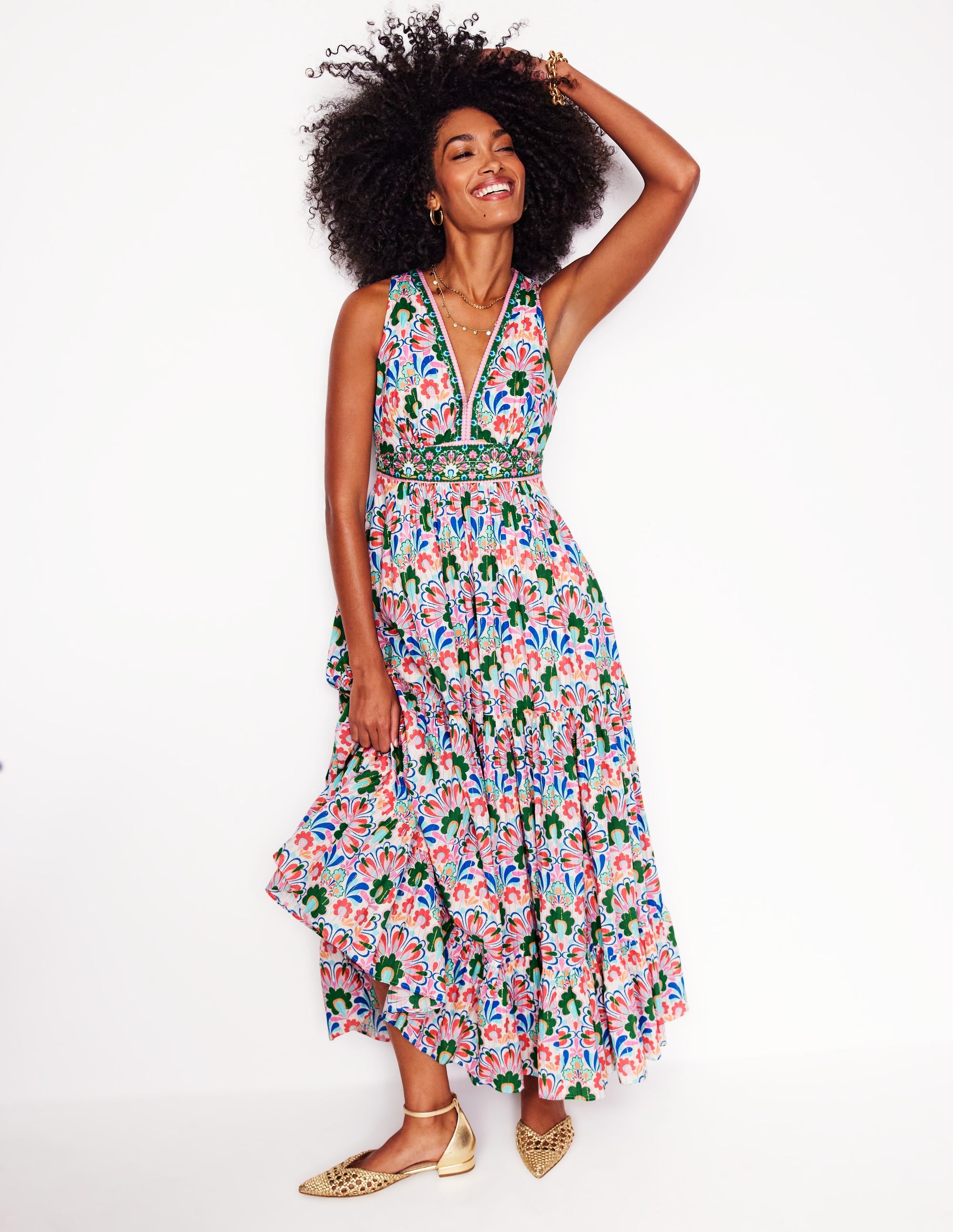 Robe longue Serena en coton à nouer-Multi, motif Decorative Dandelion - Image 4