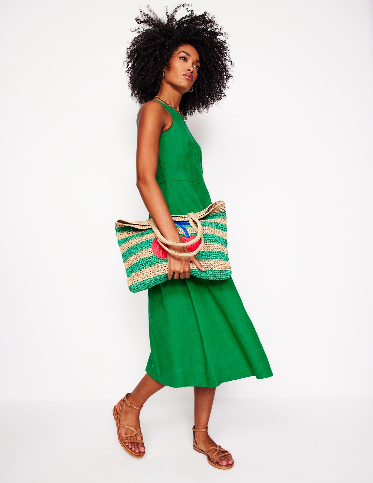 Robe midi Carla en lin-Émeraude Intense - Image 1