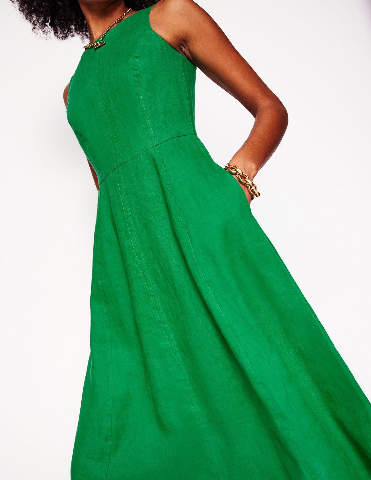 Robe midi Carla en lin-Émeraude Intense - Image 2
