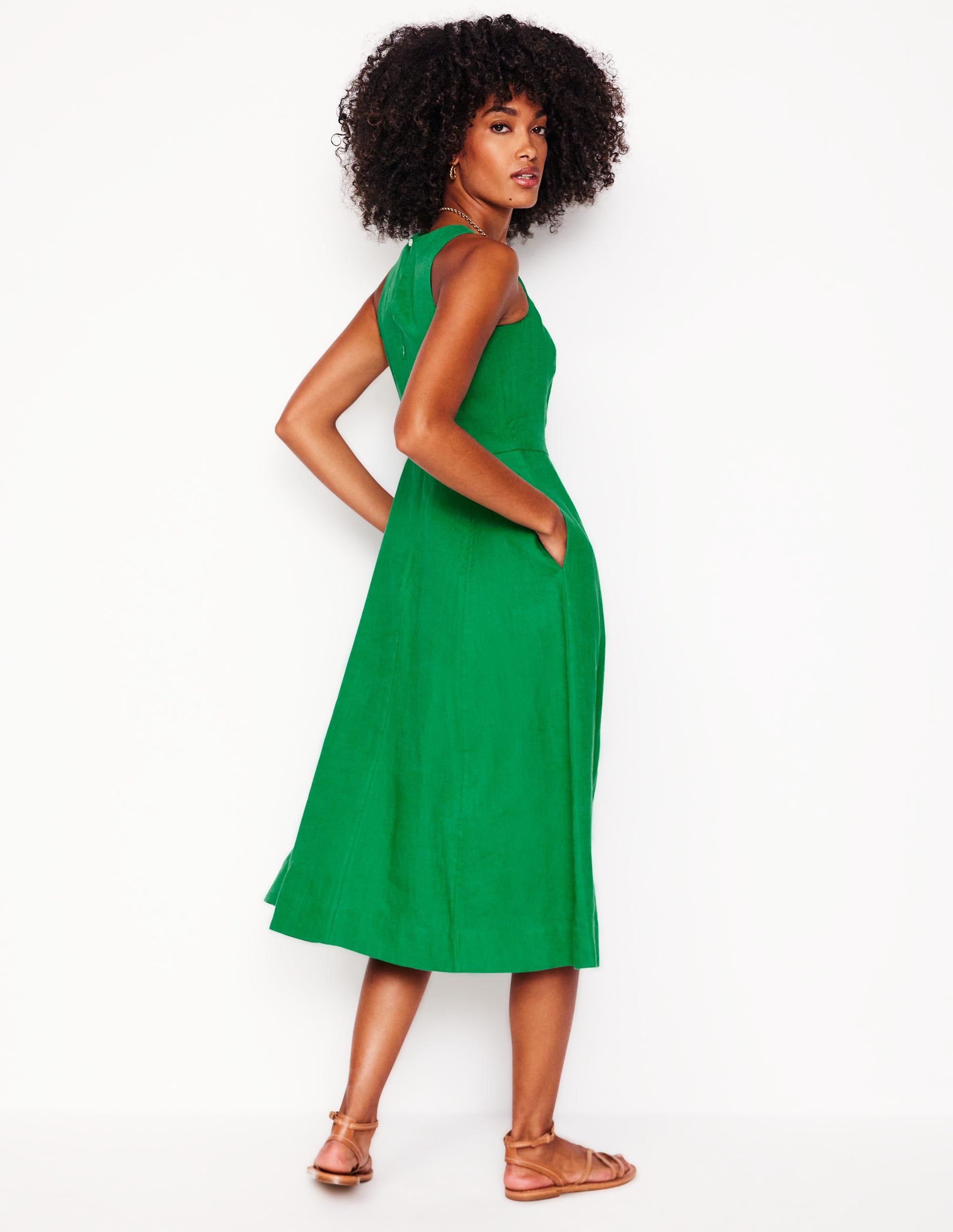 Robe midi Carla en lin-Émeraude Intense - Image 3