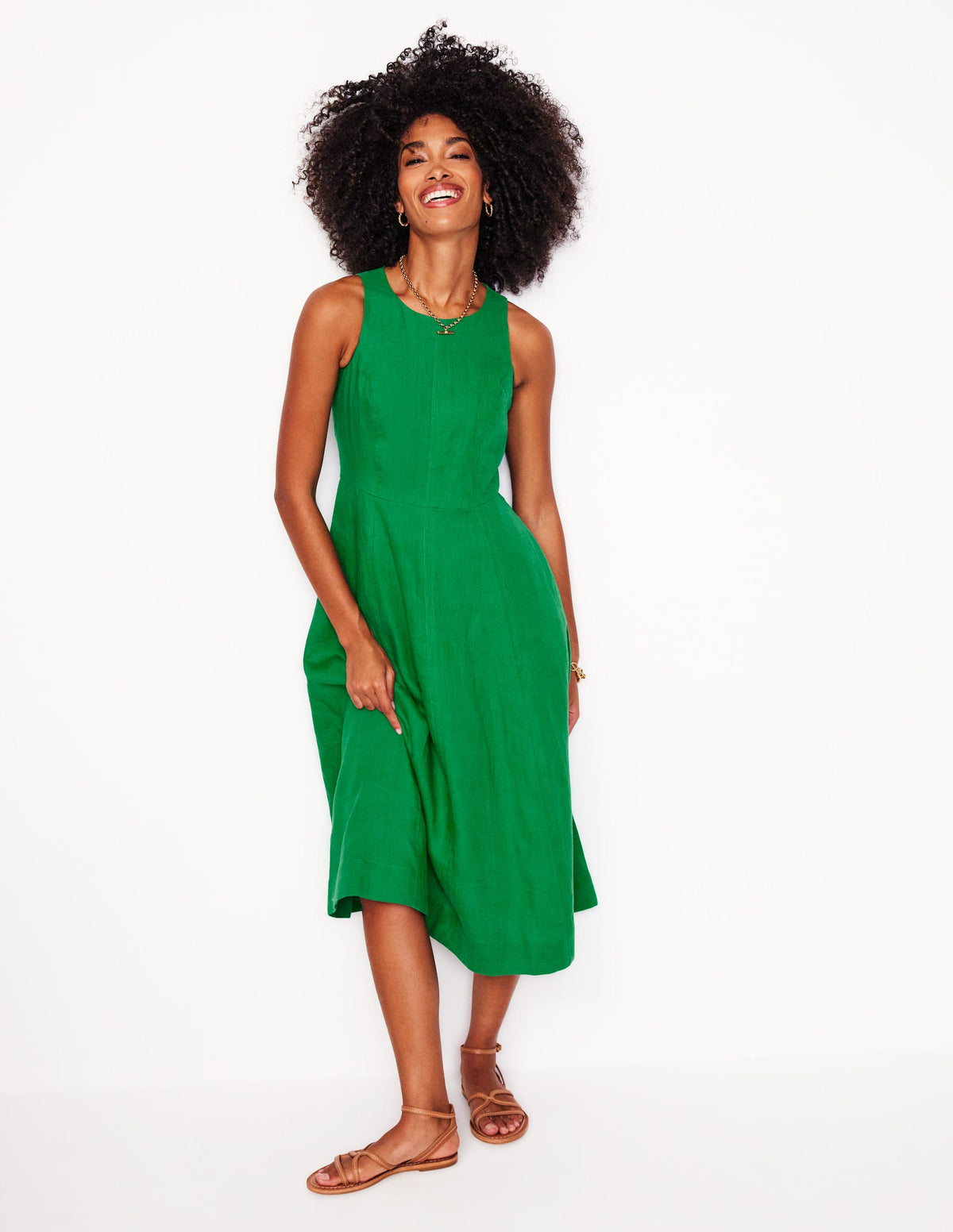 Robe midi Carla en lin-Émeraude Intense - Image 4