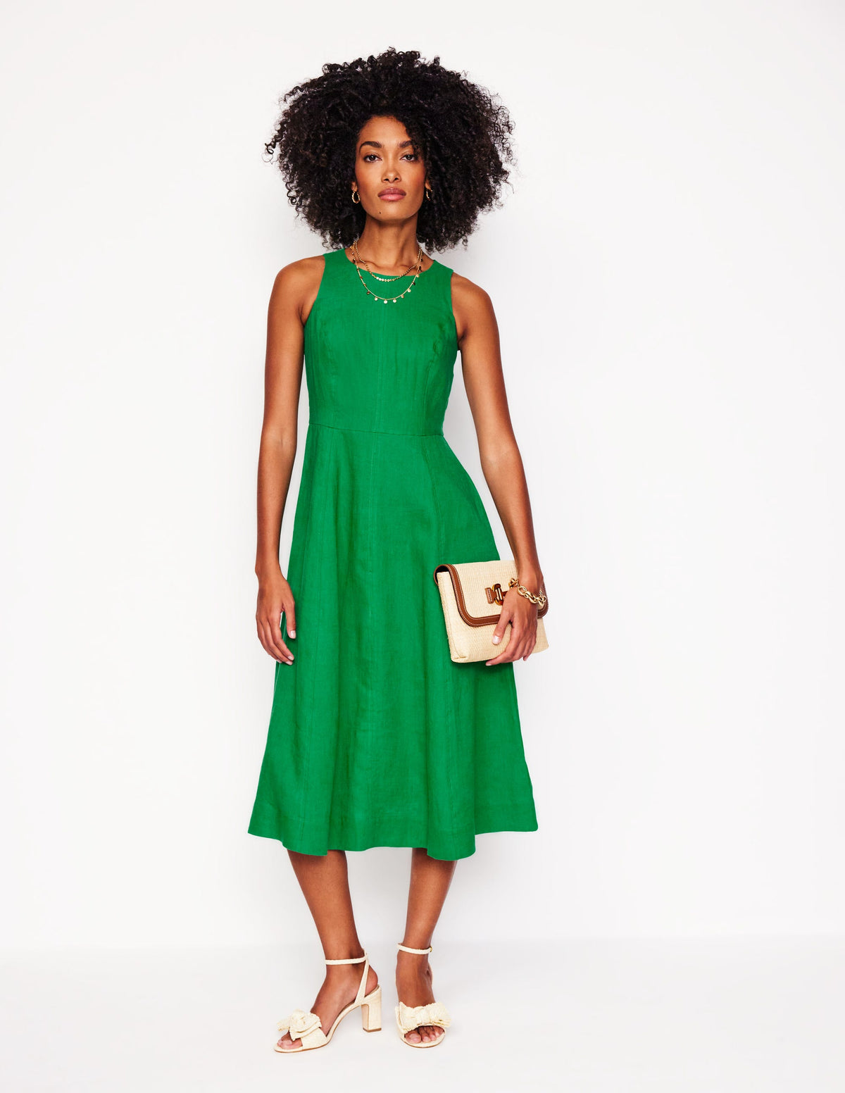 Robe midi Carla en lin-Émeraude Intense-5