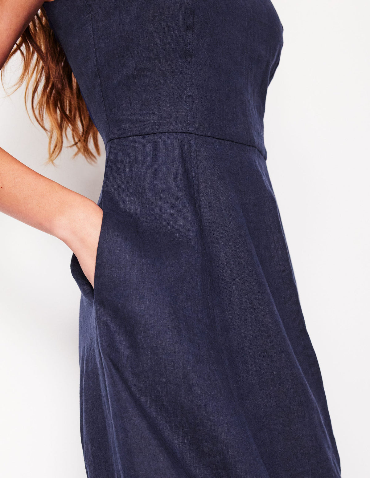 Robe midi Carla en lin-Bleu Marine, Petits Pois-2
