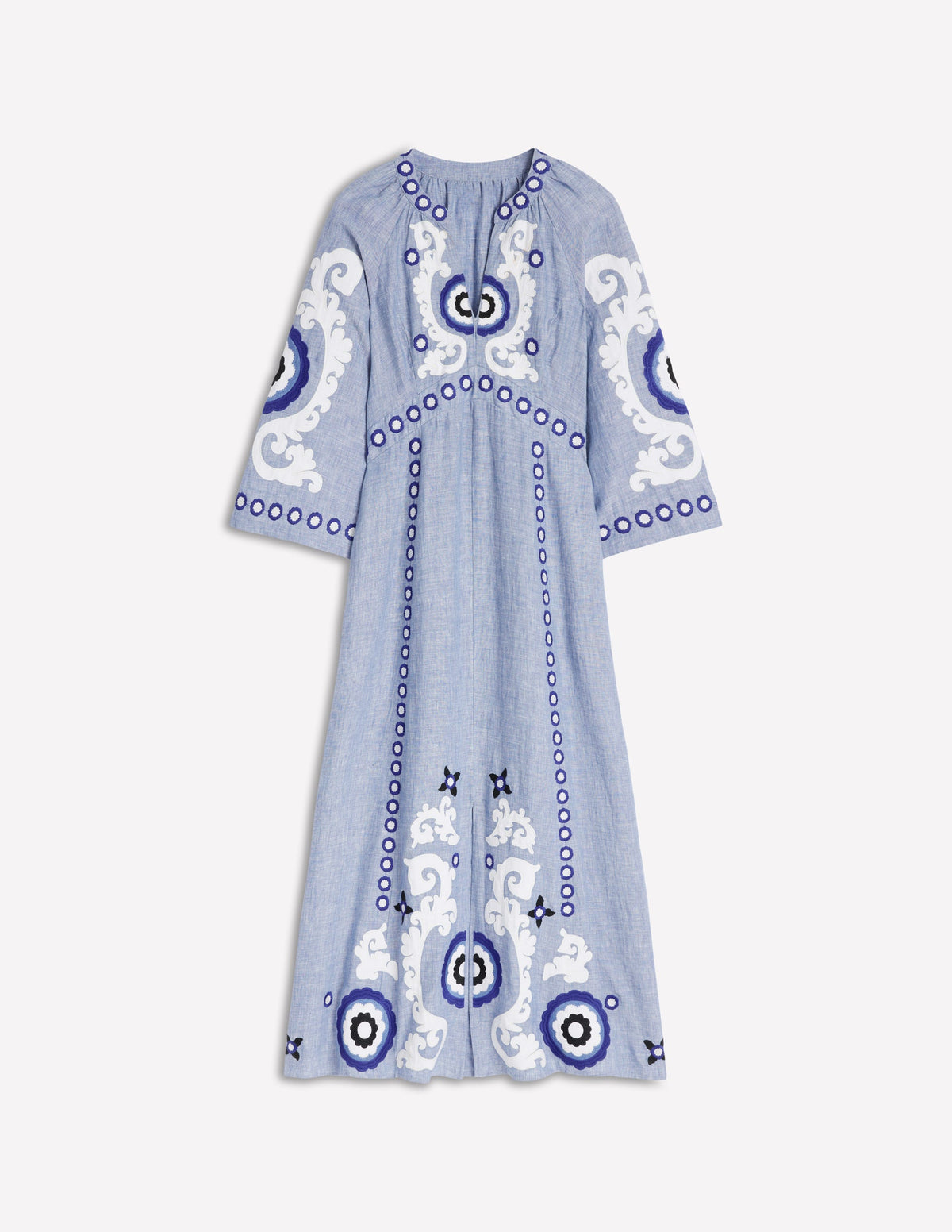 Una Midikleid aus Leinen-Blauer Faux-Uni-7