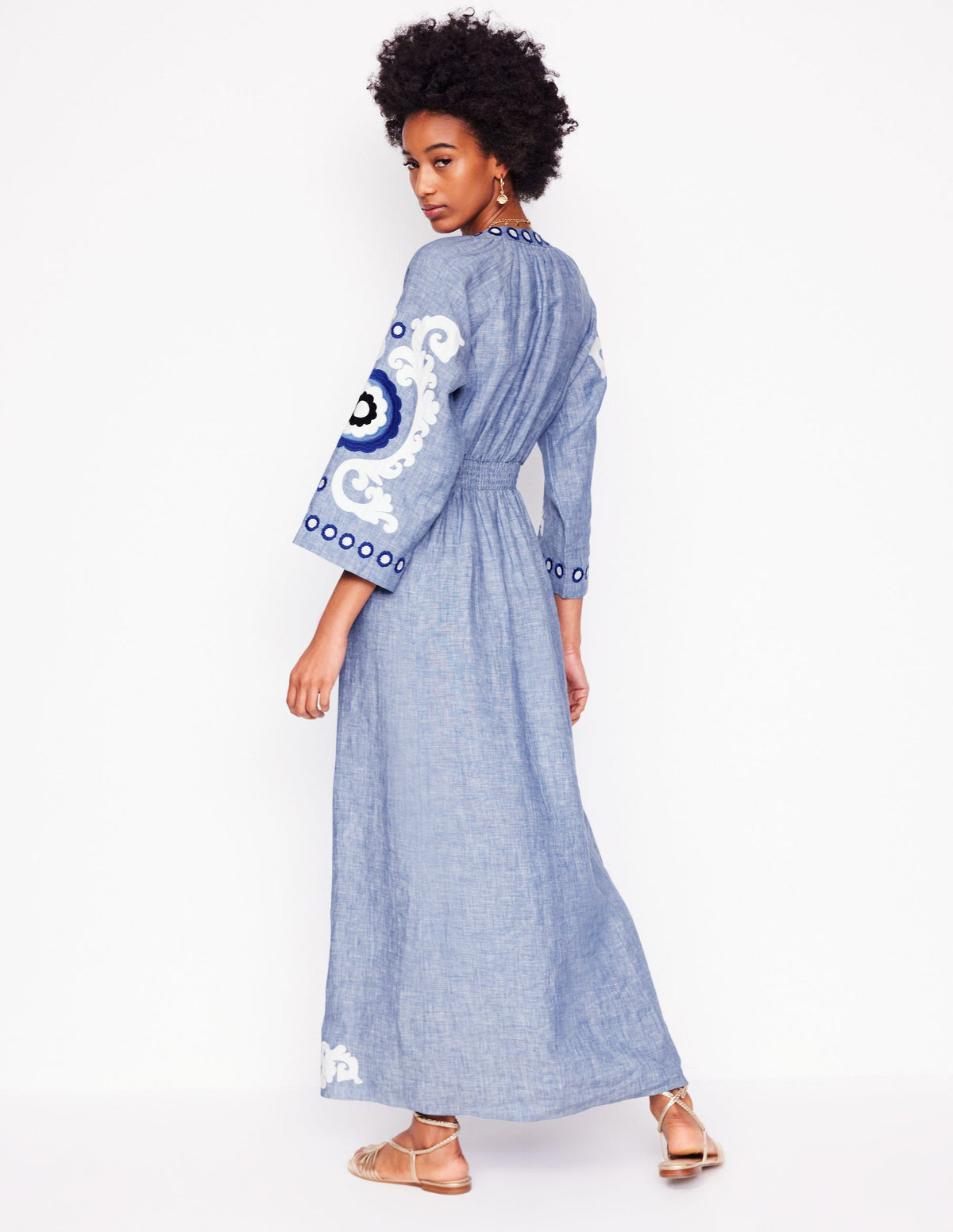 Una Midikleid aus Leinen-Blauer Faux-Uni-5