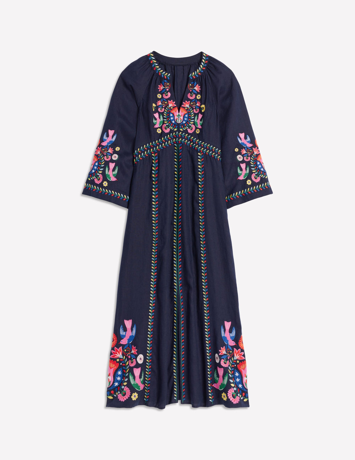 Robe midi Una en lin-Bleu marine, broderie multi - Image 7