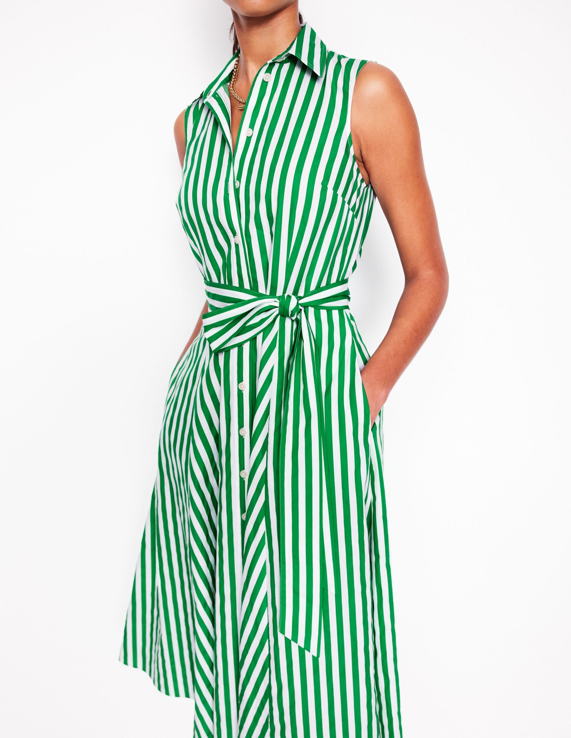 Amy Ärmelloses Hemdblusenkleid-Sattes Smaragdgrün, Gestreift-2