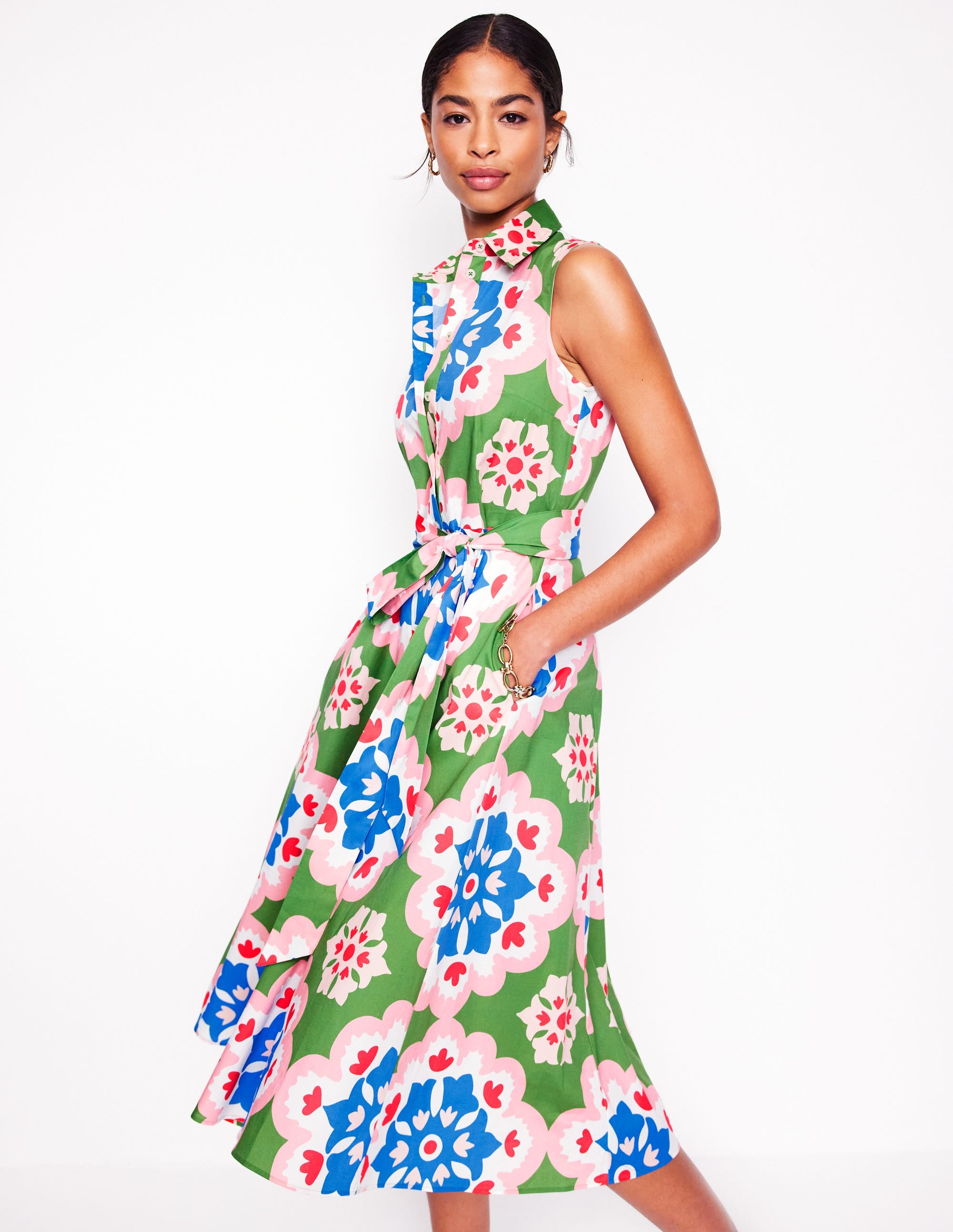 Amy Ärmelloses Hemdblusenkleid-Bunt, Geometrisches Blüten-Muster - Image 1