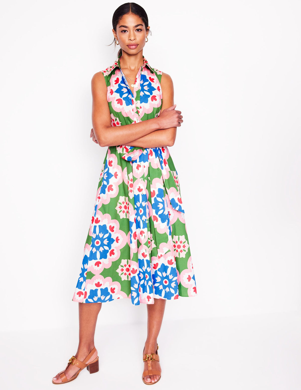 Amy Ärmelloses Hemdblusenkleid-Bunt, Geometrisches Blüten-Muster-4