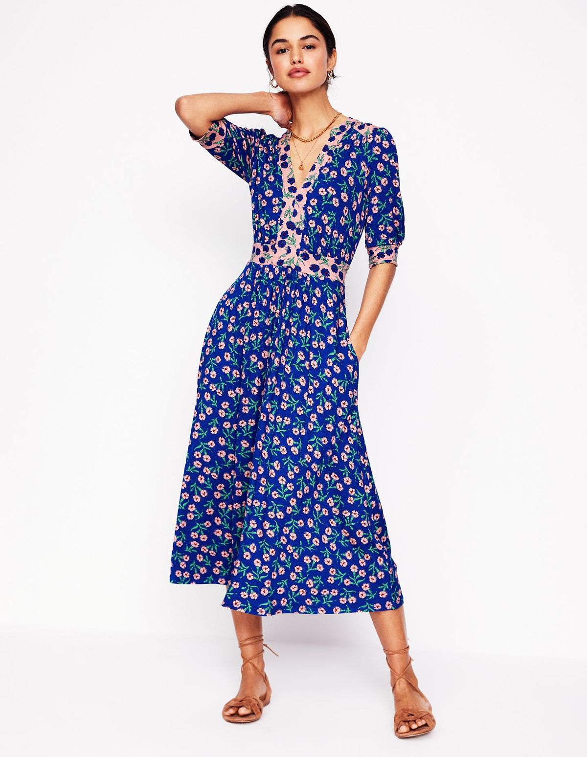 Lily Midi-Teekleid aus Jersey-Leuchtendes Blau, Nelkenzweig-4