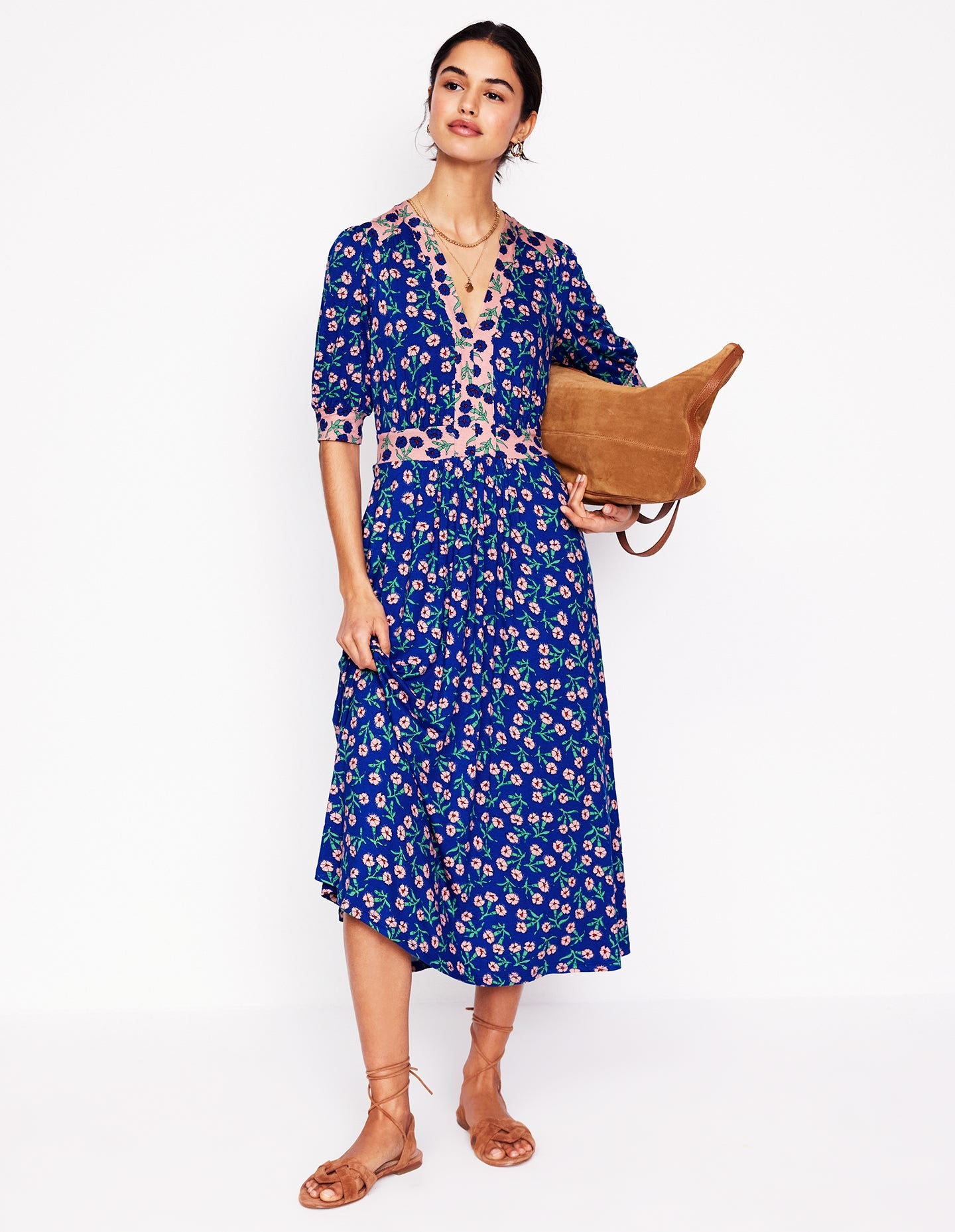 Lily Midi-Teekleid aus Jersey-Leuchtendes Blau, Nelkenzweig - Image 5