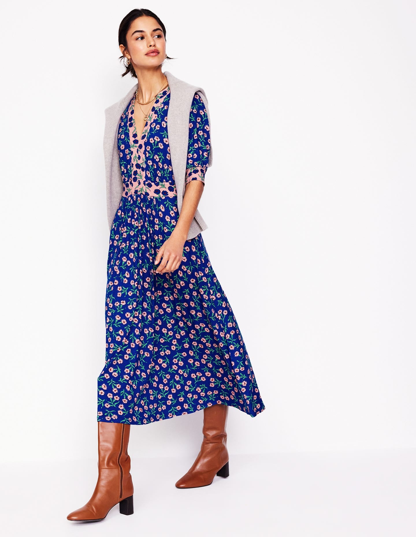 Lily Midi-Teekleid aus Jersey-Leuchtendes Blau, Nelkenzweig-6