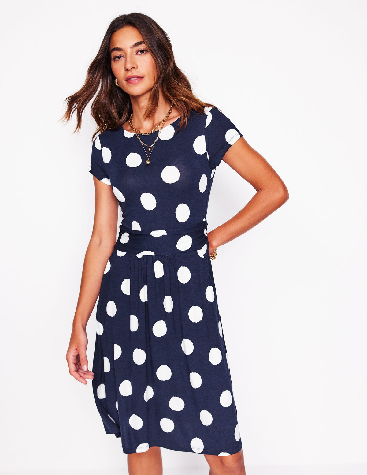 Amelie Jerseykleid-Französisches Marineblau, Abstrakte Punkte - Image 1