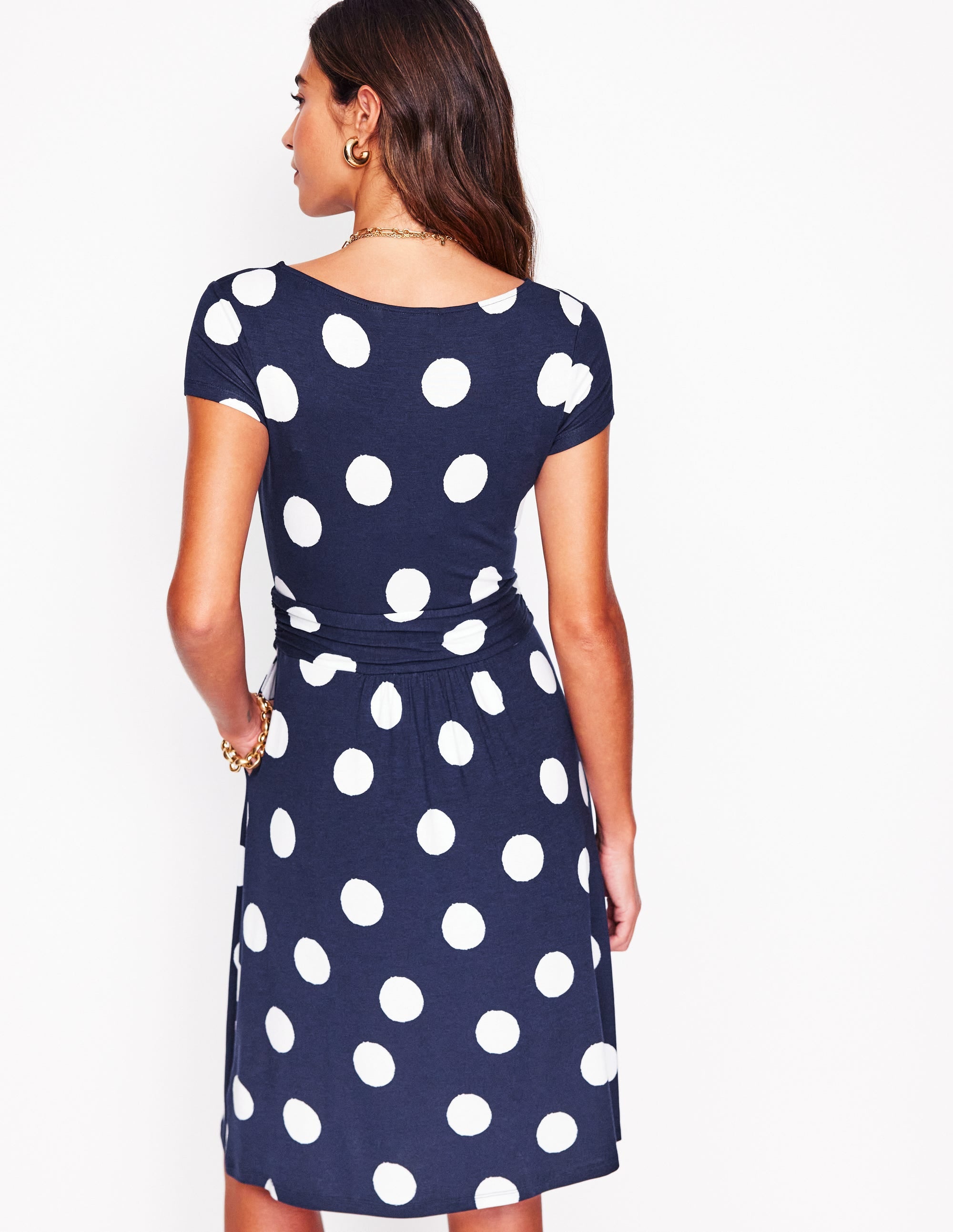 Amelie Jerseykleid-Französisches Marineblau, Abstrakte Punkte - Image 3