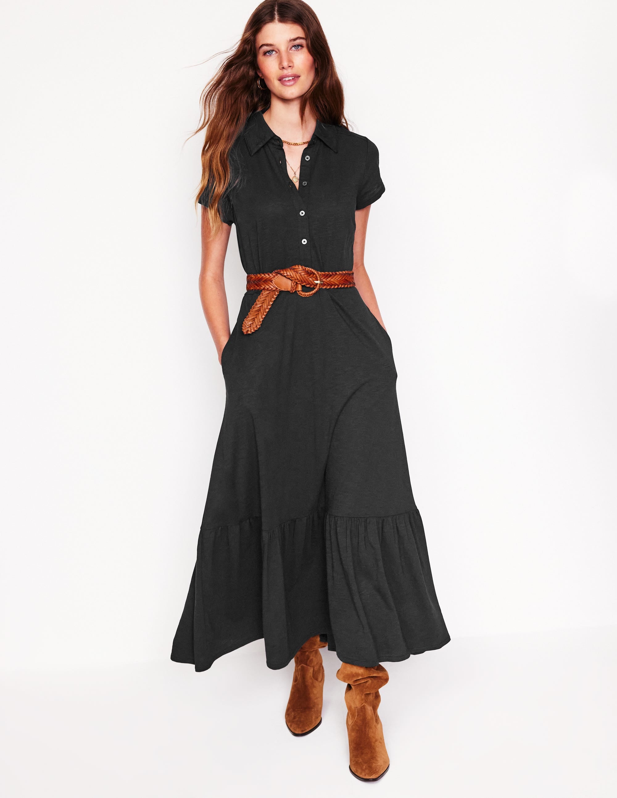 Cressida Jersey-Hemdblusenkleid-Schwarz - Image 5