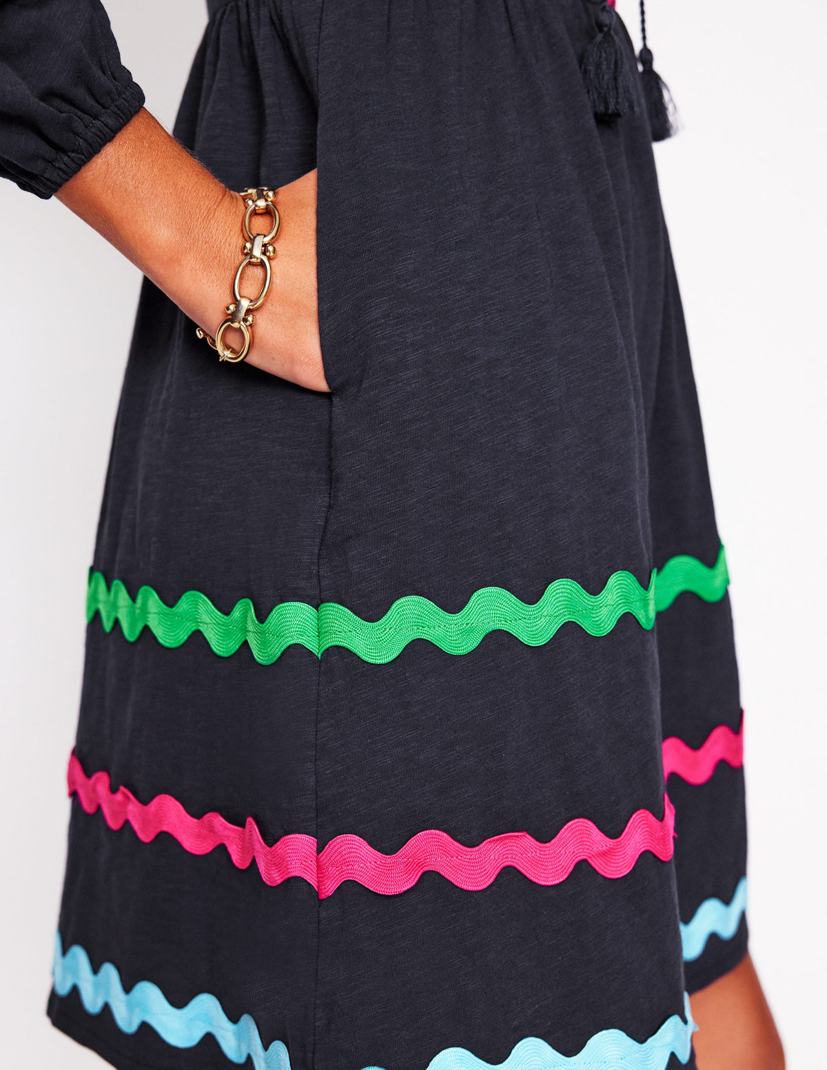 Robe Corinna à zigzag en jersey-Bleu Marine, Petits Pois-3