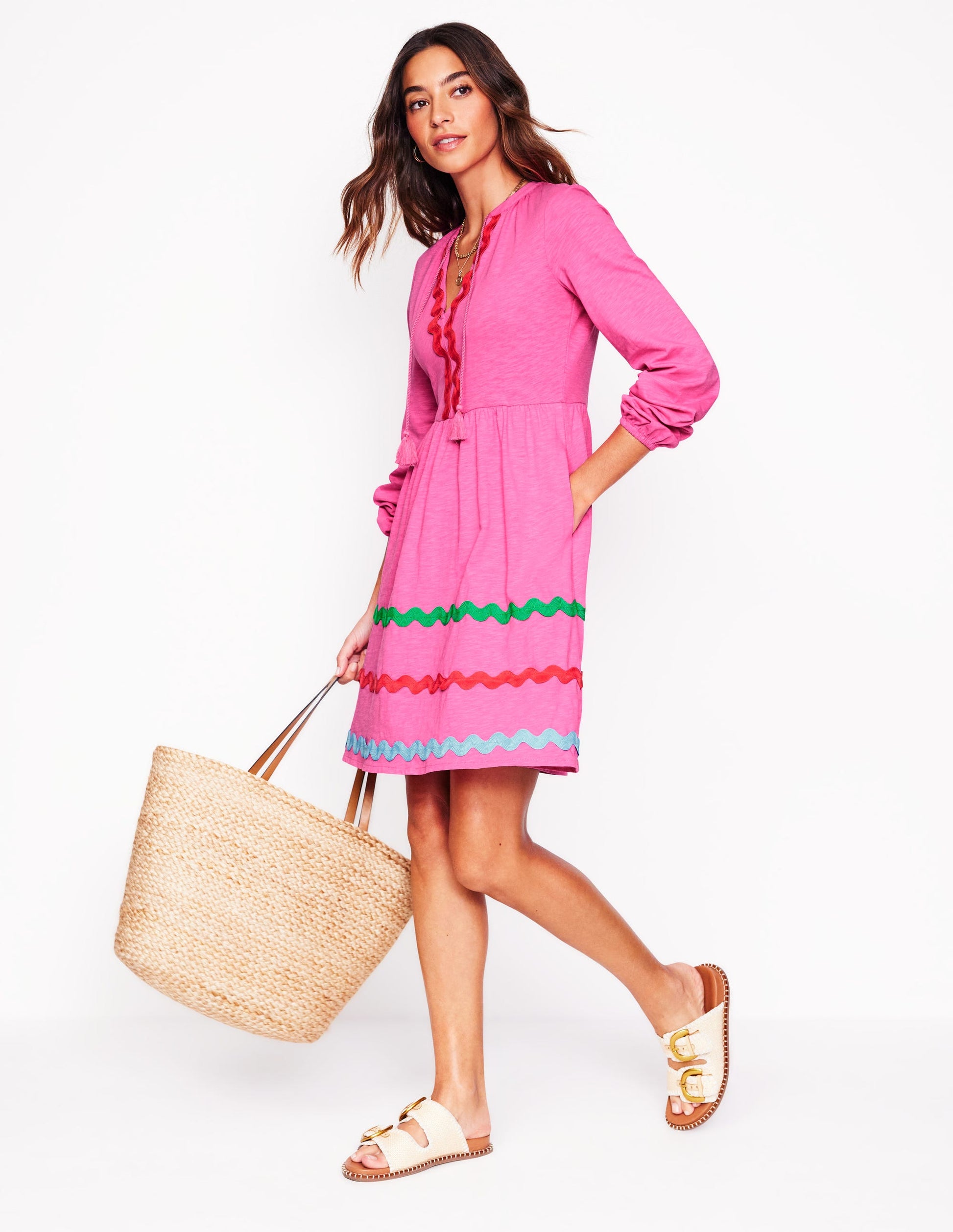 Robe Corinna à zigzag en jersey-Rose sorbet-4